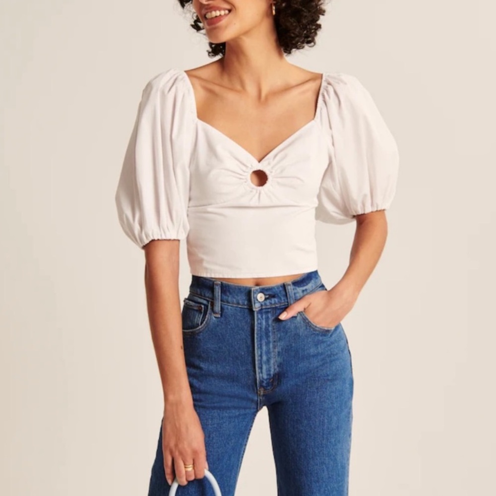 Abercrombie & Fitch White Puff Sleeve Top